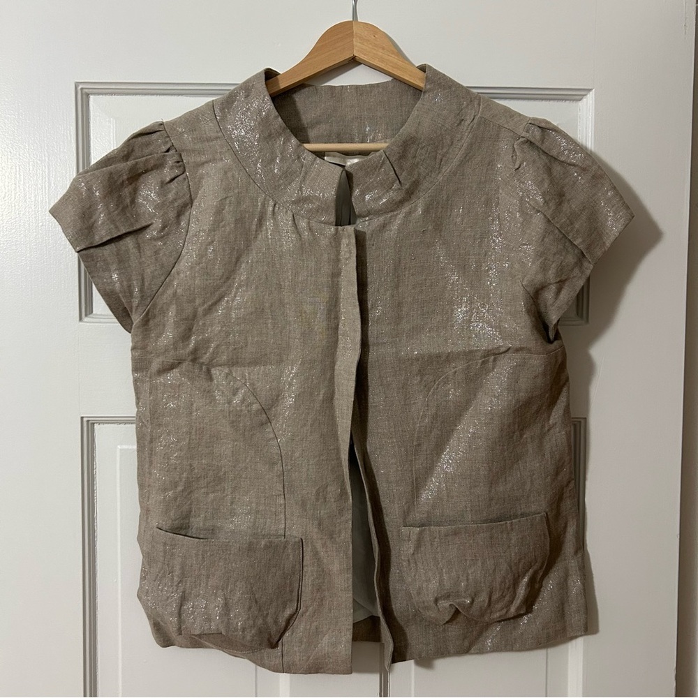 Erica Tanov Short-Sleeve Linen Blazer Size 1